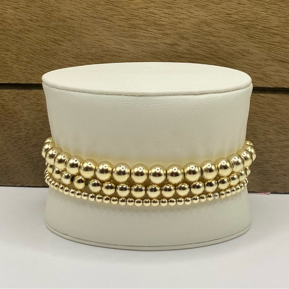 14K Gold Filled Beaded Bracelet Stack; Non tarnish; water & sweat proof.